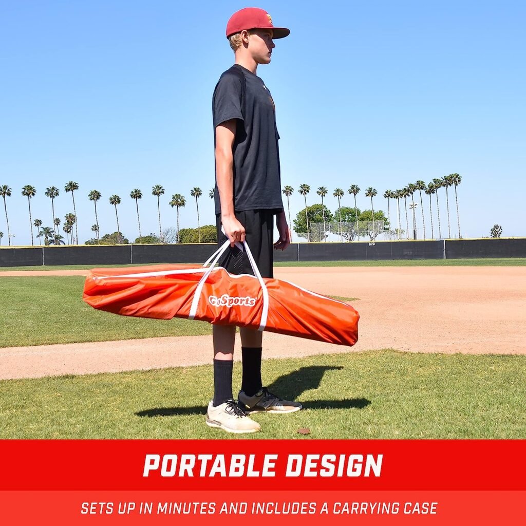 GoSports 7 ft x 7 ft Baseball  Softball Practice Hitting  Pitching Net with Bow Type Frame, Carry Bag and Strike Zone, Great for All Skill Levels