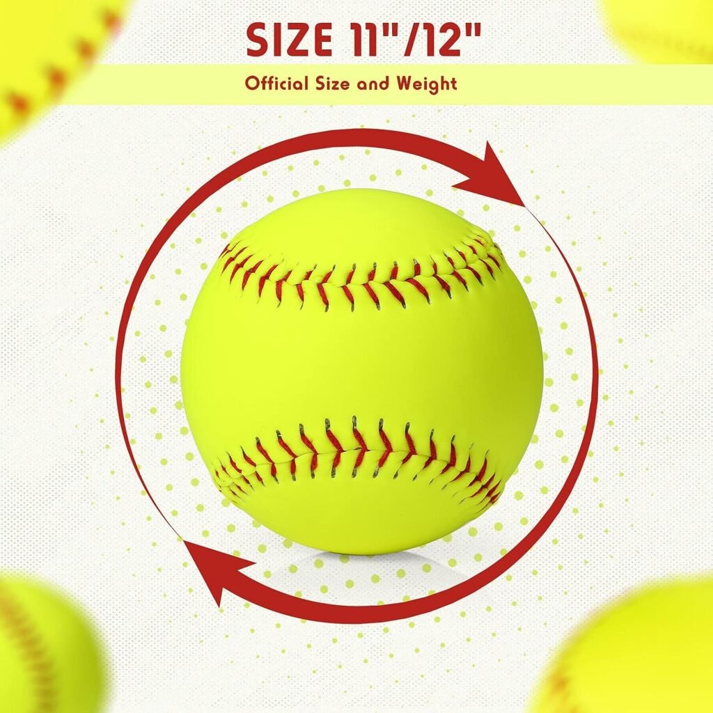 12 Pack Yellow Sports Practice Softballs, Official Size and Weight Slowpitch Softball, Unmarked Leather Covered Youth Fastpitch Softball Ball Training Ball for Games, Practice and Training
