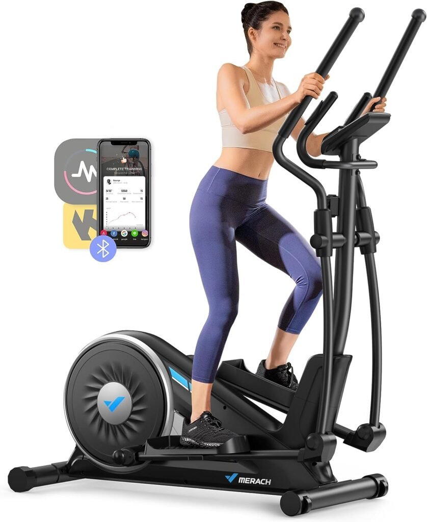Elliptical Machine Cross Trainer with Optional Exclusive MERACH App, Doubled HED Drive System Elliptical Training Machines for Home Use, 16-Level Magnetic/Electromagnetic Resistance, E09