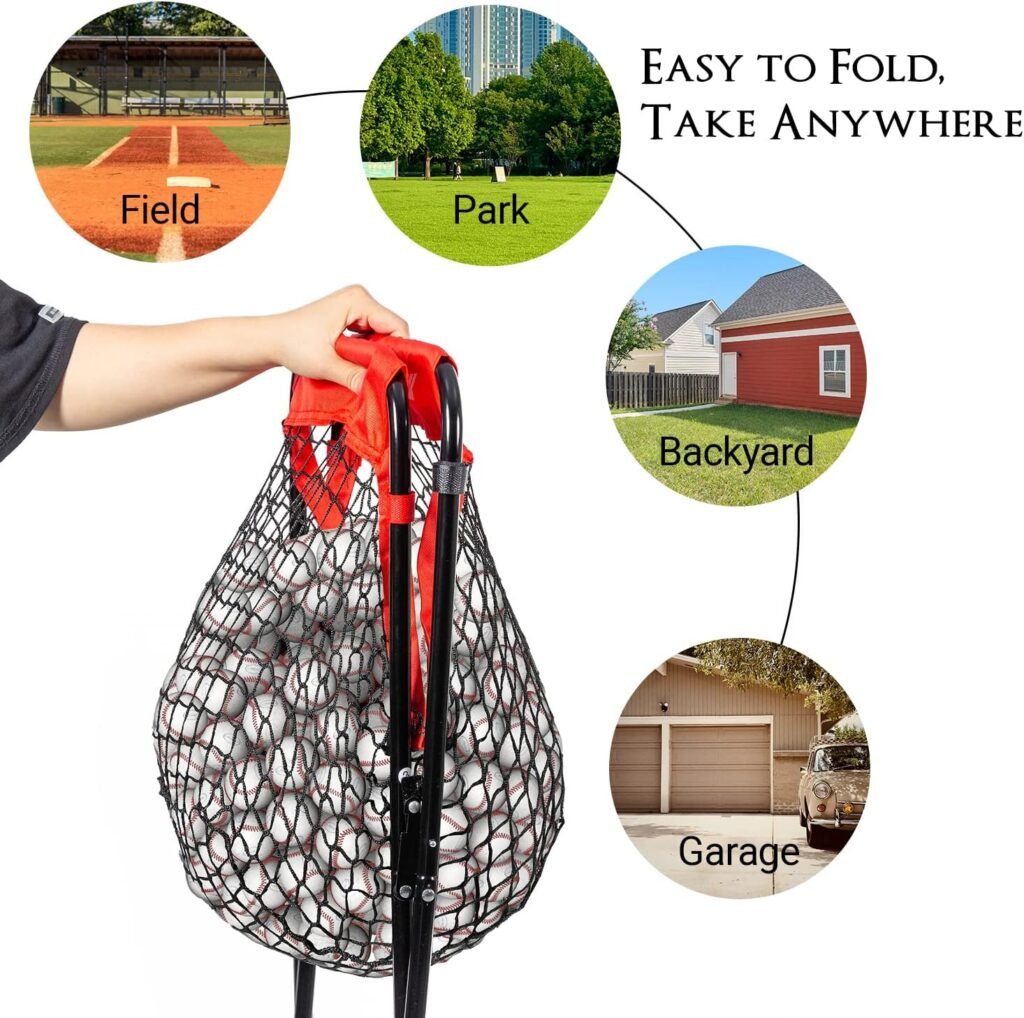 FITPLAY Extra Large Ball Caddy for Baseball / Softball, Holds 100+ Baseballs or 50+ Softballs for Drills, Heavy Duty Baseball Caddy Double X Sturdy Structure, Portable and Foldable