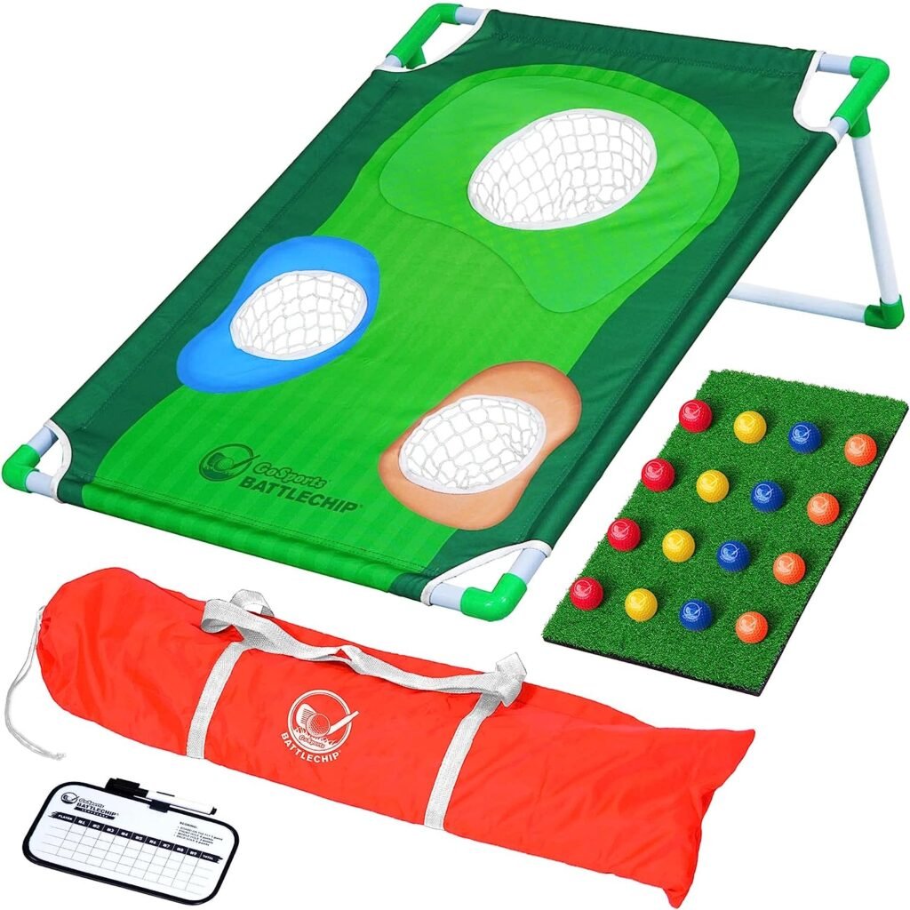 GoSports BattleChip Tour Backyard Golf Cornhole Game – Includes 2 Targets, 2 Chipping Mats, 16 Foam Golf Balls, Scorecard and Carry Case