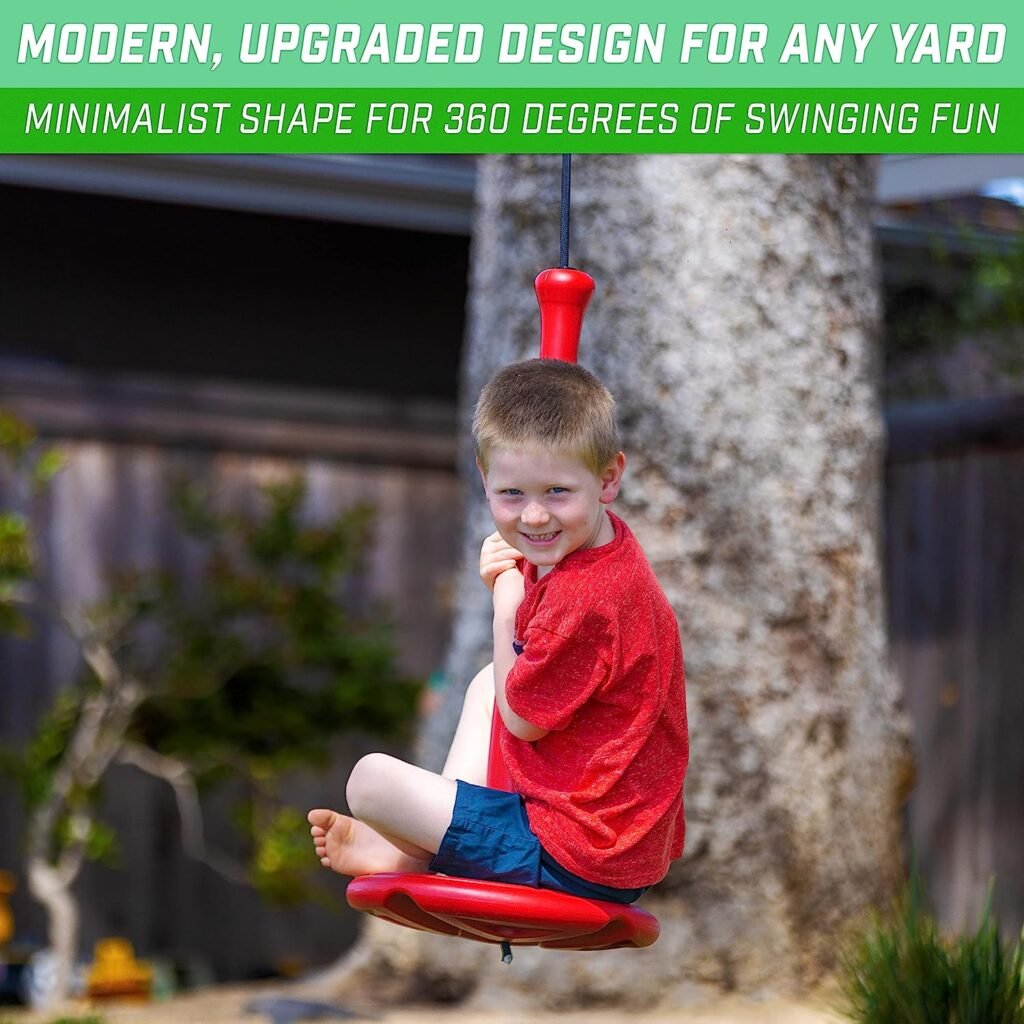 GoSports Free Flight Modern Tree Swing with Rope and Carabiner - All-Weather Outdoor Kids Swing, Red or Blue