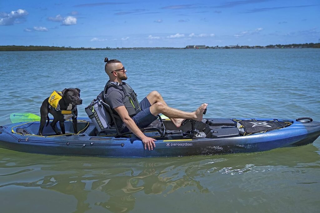 Perception Pescador Pilot 12 | Sit on Top Fishing Kayak with Pedal Drive | Adjustable Lawn Chair Seat and Tackle Storage Areas | 12