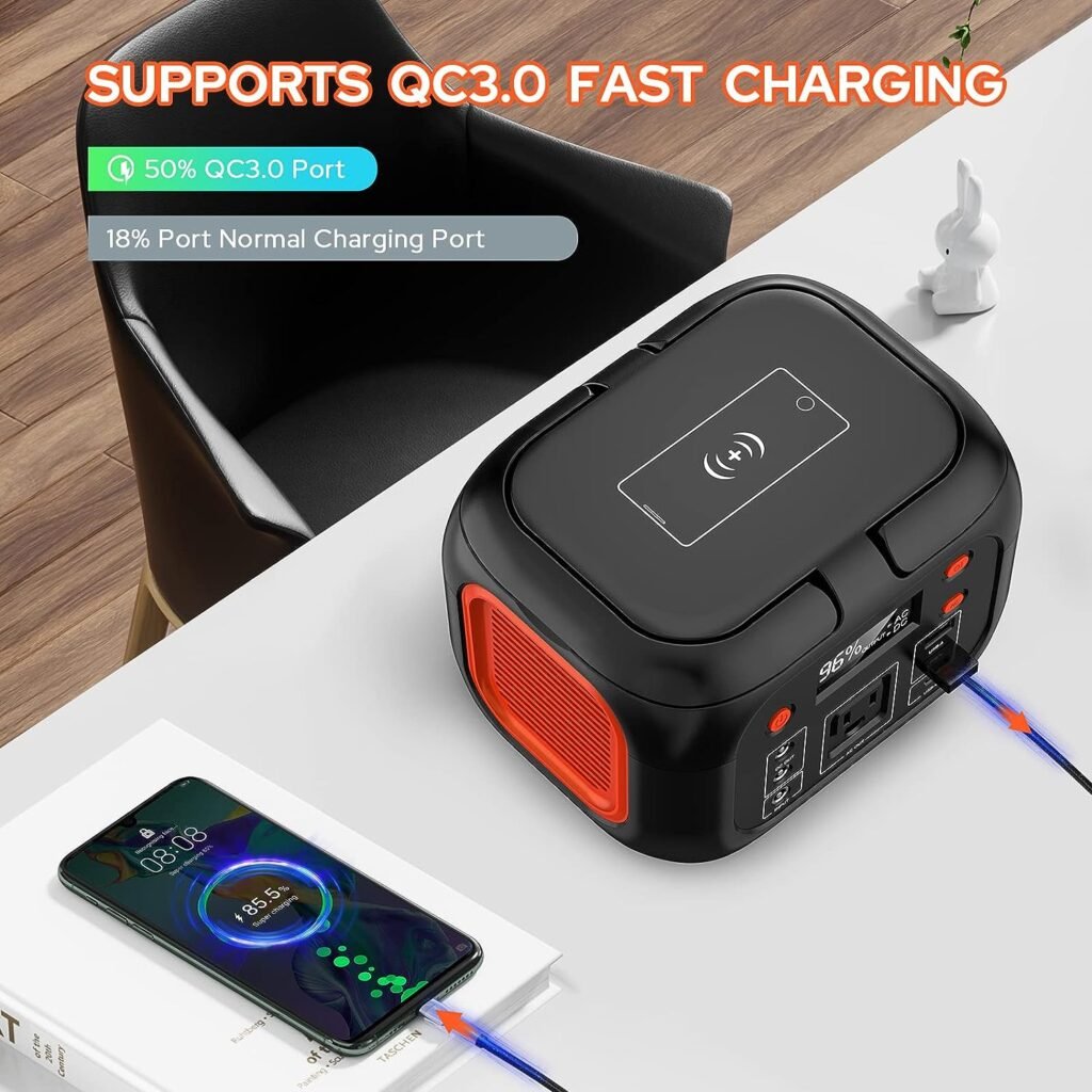 Portable Power Station With Wireless Charging 300W Portable Solar Generator  Portable Power Station 97Wh Power Bank 26400mAh Battery Pack Fasting Charging 150W AC Outlet Solar Generators