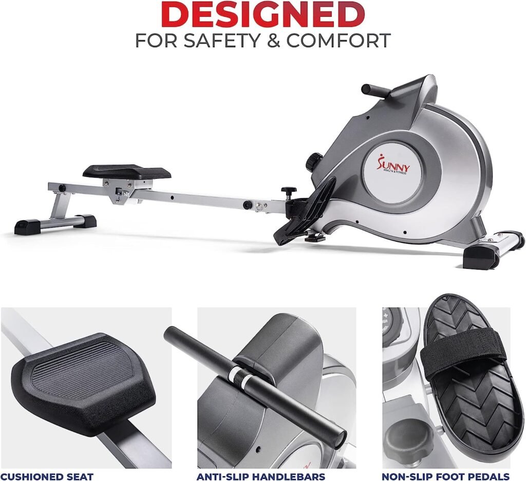 Sunny Health  Fitness Smart Magnetic Rowing Machine with Extended Slide Rail with Optional Exclusive SunnyFitÂ® App Enhanced Bluetooth Connectivity