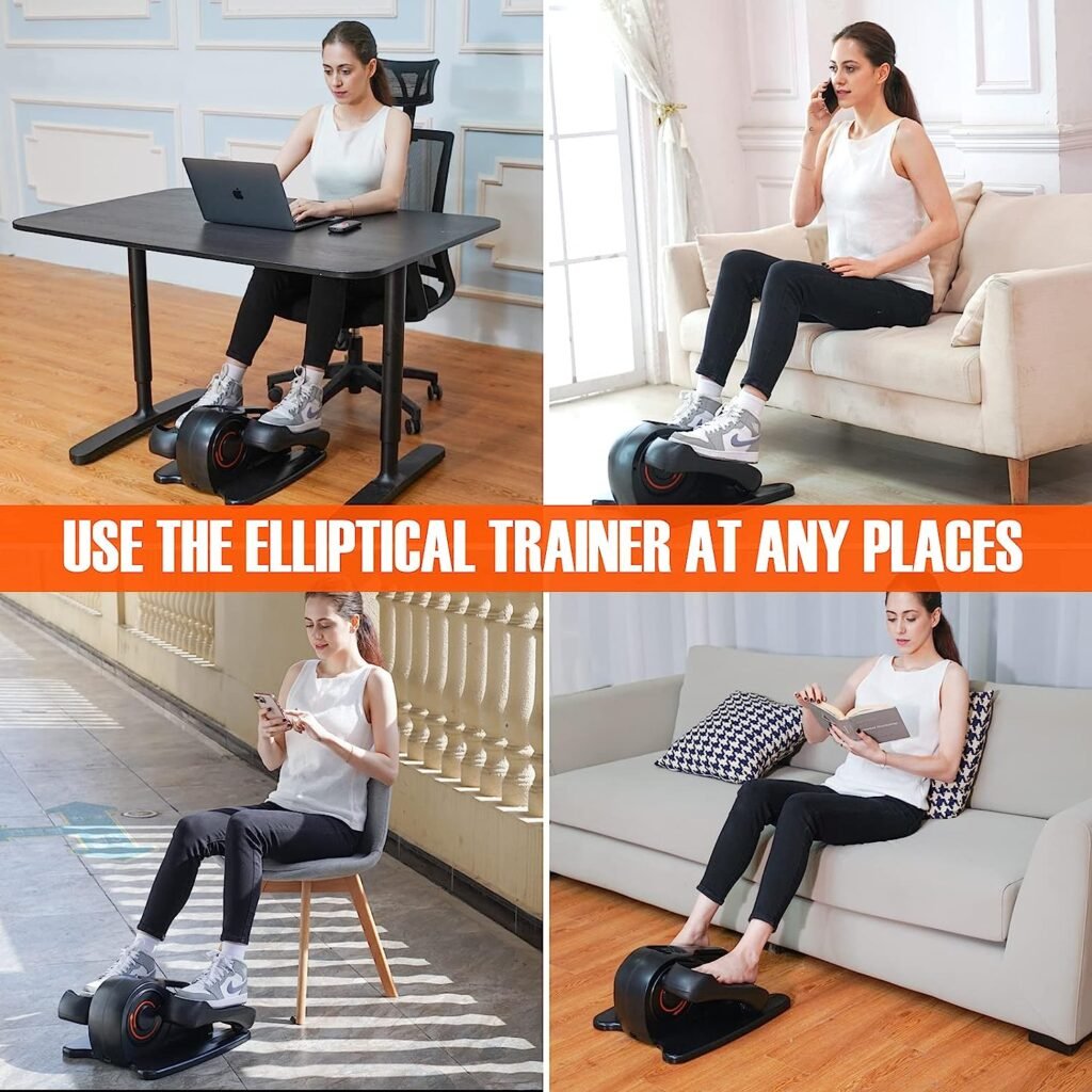 Under Desk Elliptical Machine, Mini Compact Elliptical Machine with Non-Slip Pedal, Display Monitor and Remote Control, Elliptical Pedal Exerciser for Seniors Adults and Teens