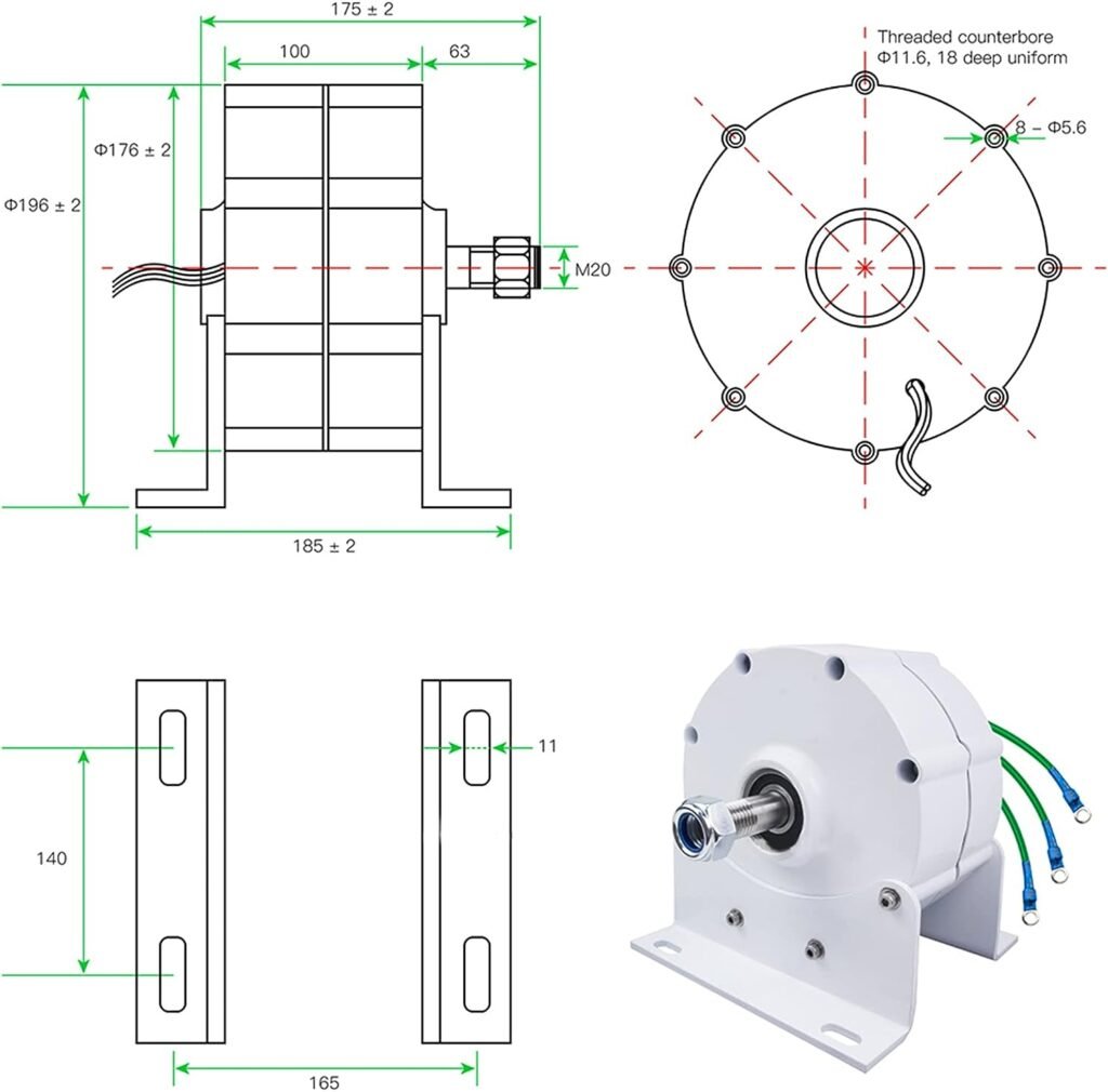 WANGYONGQI 12V 24V 48V 1000W Low RPM Generator with High Efficient Brushless Alternator for Wind Water Turbine Diesel Engine(White)