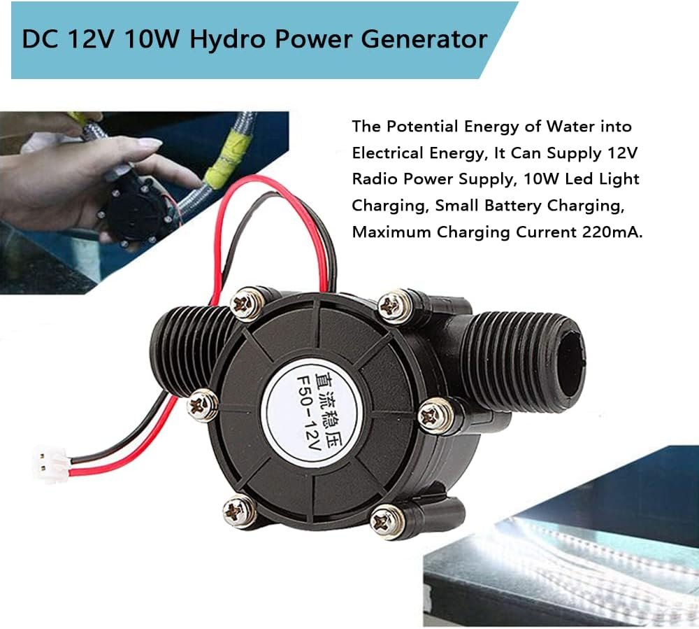 Watris Veiyi DC Micro Hydro Water Turbine Generator, DC 12V Hydro Power Generator, 10W Hydroelectric Power Charging Tool, Water Flows Generator