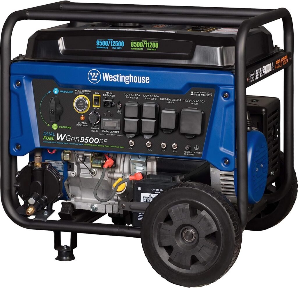 Westinghouse Outdoor Power Equipment 12500 Peak Watt Dual Fuel Home Backup Portable Generator, Remote Electric Start, Transfer Switch Ready, Gas and Propane Powered, CARB Compliant