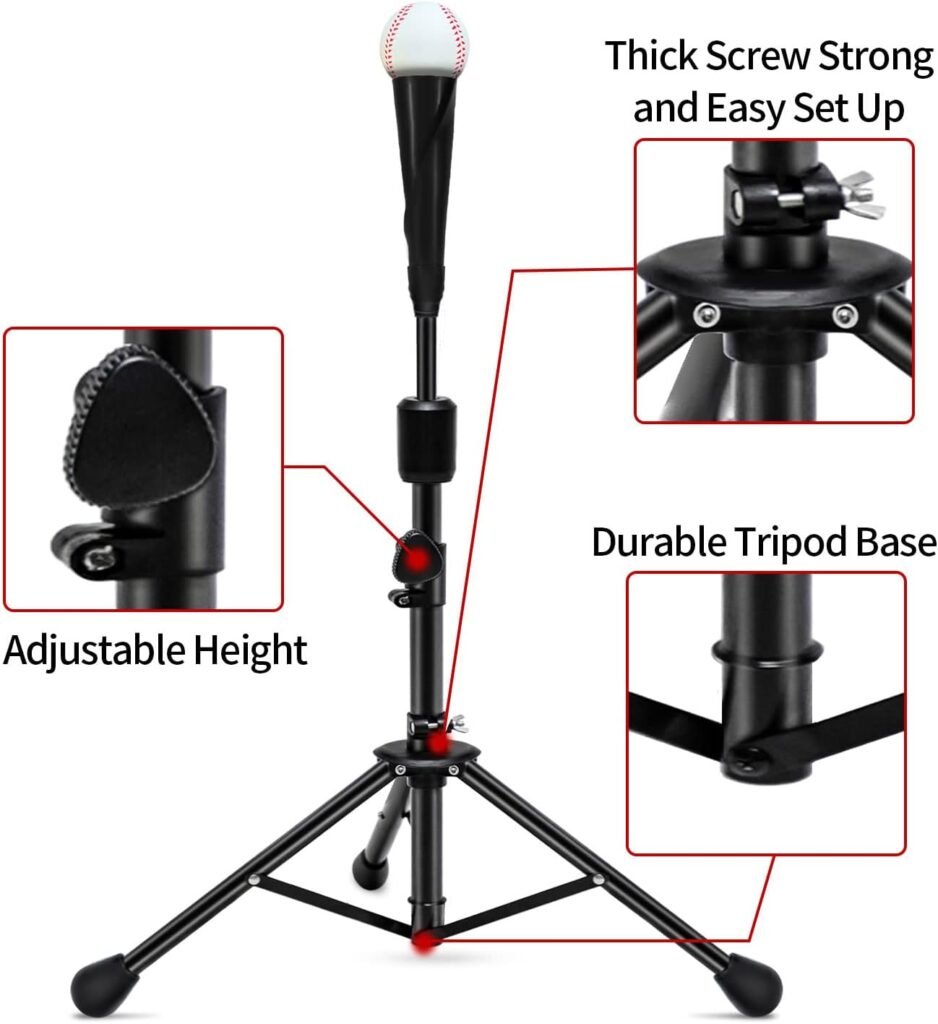 Baseball Batting tee for Adults and Youth Teens, Portable Tripod Stand Base Tee Easy Adjustable Height 27 to 46 inches for Hitting Training Practice, with Carrying Bag