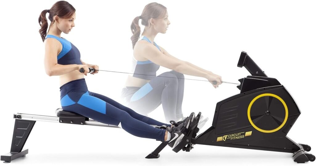 CIRCUIT FITNESS Deluxe Foldable Magnetic Rowing Machine with 8 Resistance Settings/Transport Wheels/LCD Monitor