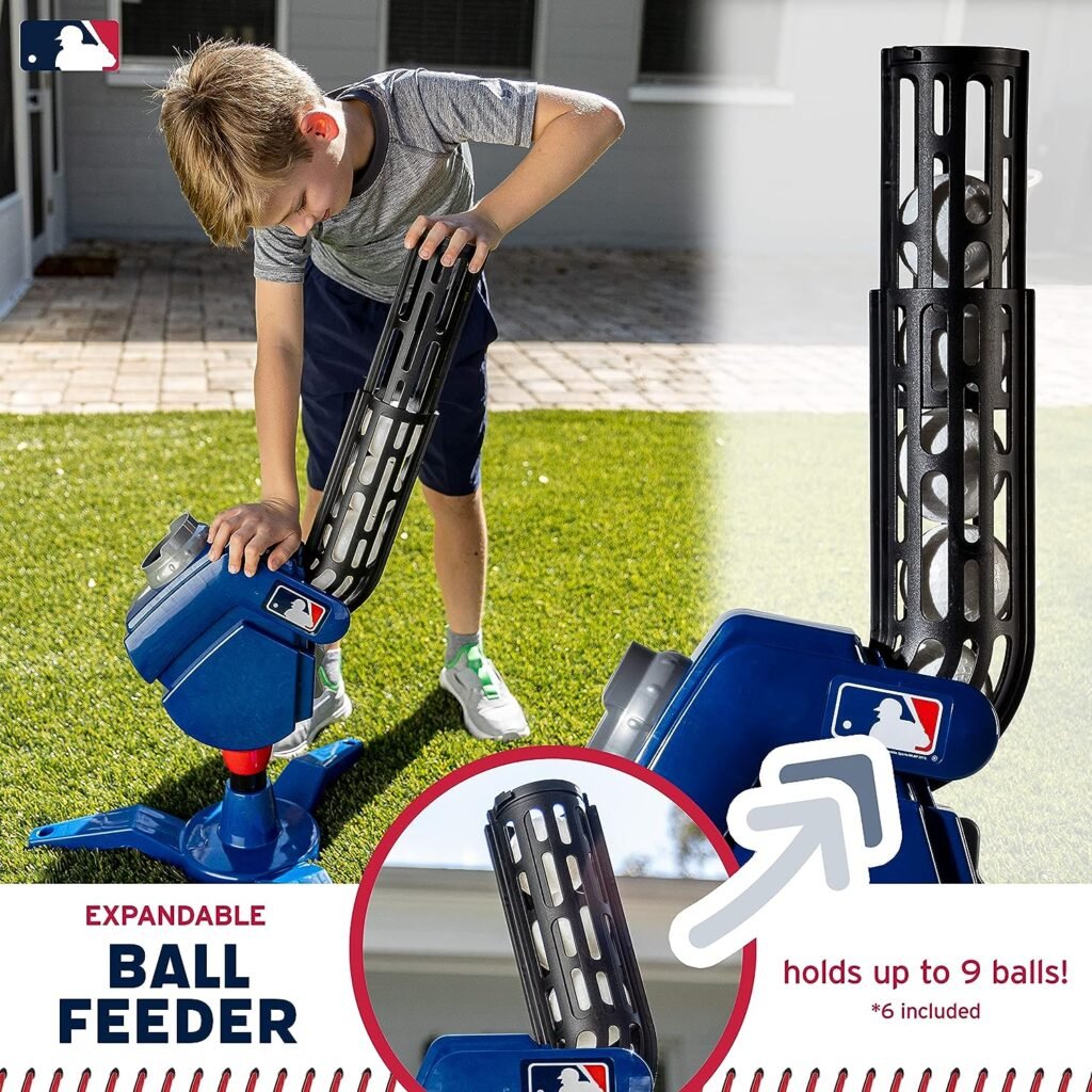 Franklin Sports Baseball Pitching Machine - Adjustable Baseball Hitting  Fielding Practice Machine For Kids - with 6 Baseballs - Great For Practice,Blue