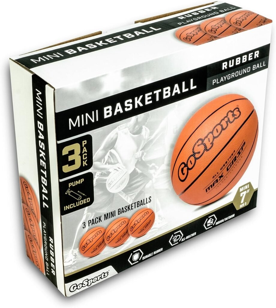 GoSports 7 Inch Mini Basketball 3 Pack with Premium Pump - Perfect for Mini Hoops or Training