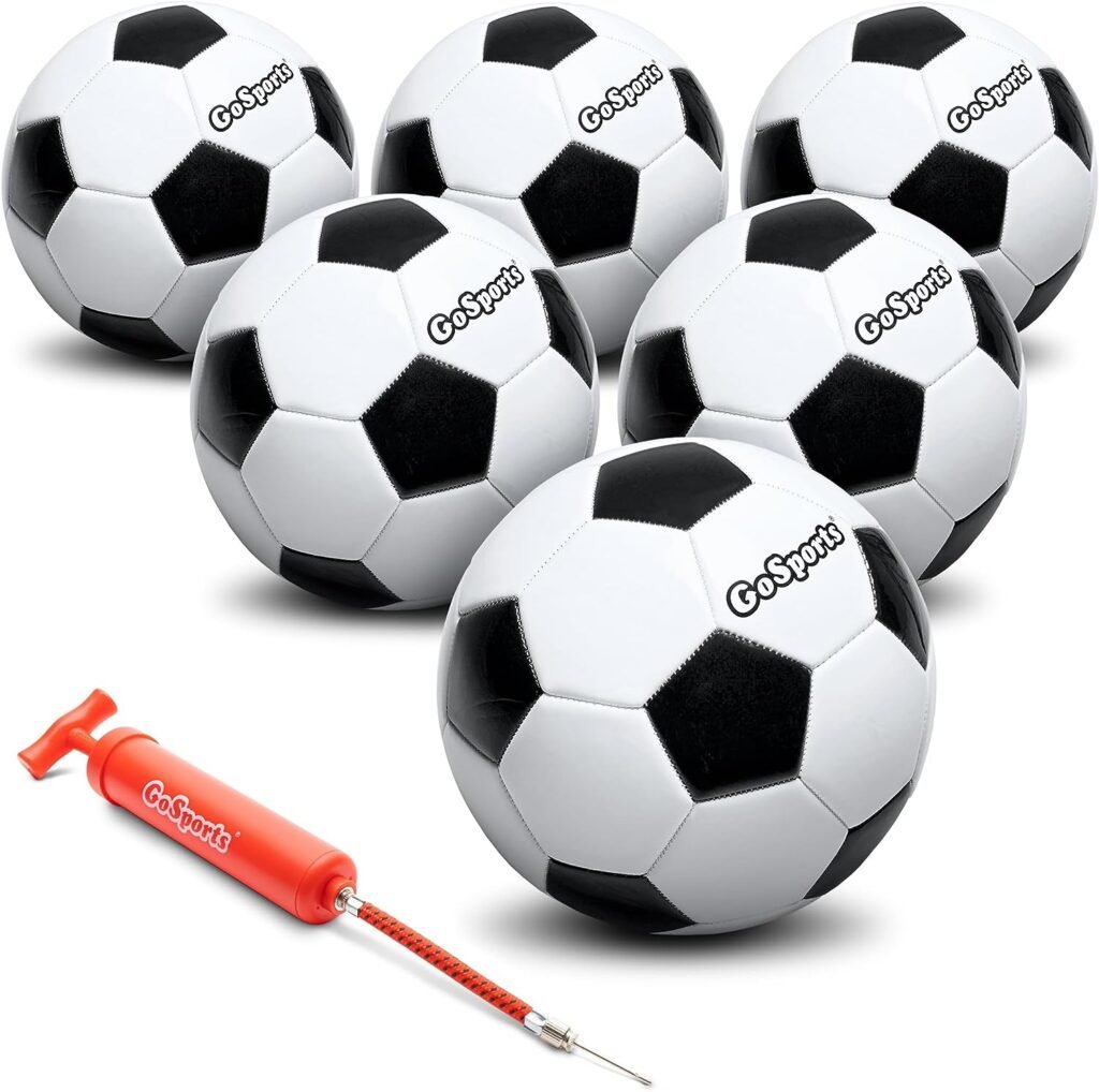 GoSports Classic Soccer Ball with Premium Pump - Available as Single Balls or 6 Pack - Choose Your Size