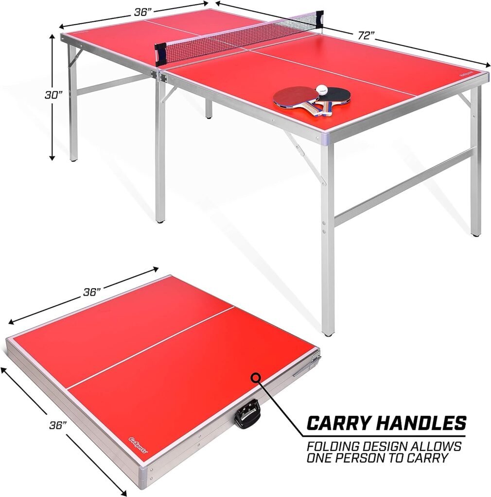 GoSports Mid-Size Table Tennis Game Set - Indoor/Outdoor Portable Table Tennis Game with Net, 2 Table Tennis Paddles and 4 Balls