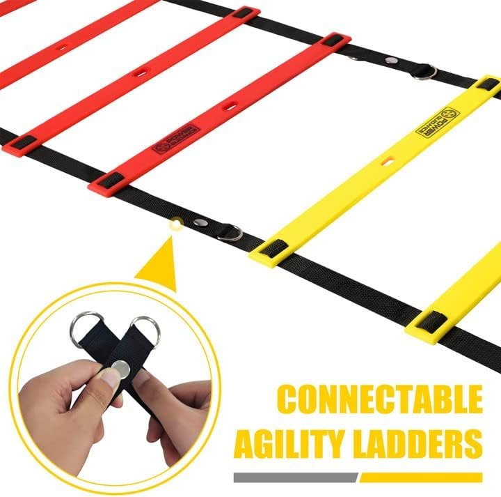 POWER GUIDANCE Agility Ladder (20 Feet) for Speed Agility Training  Quick Footwork Exercise - with 12 Plastic Rungs, 4 Pegs, Carry Bag  10 Sports Cones