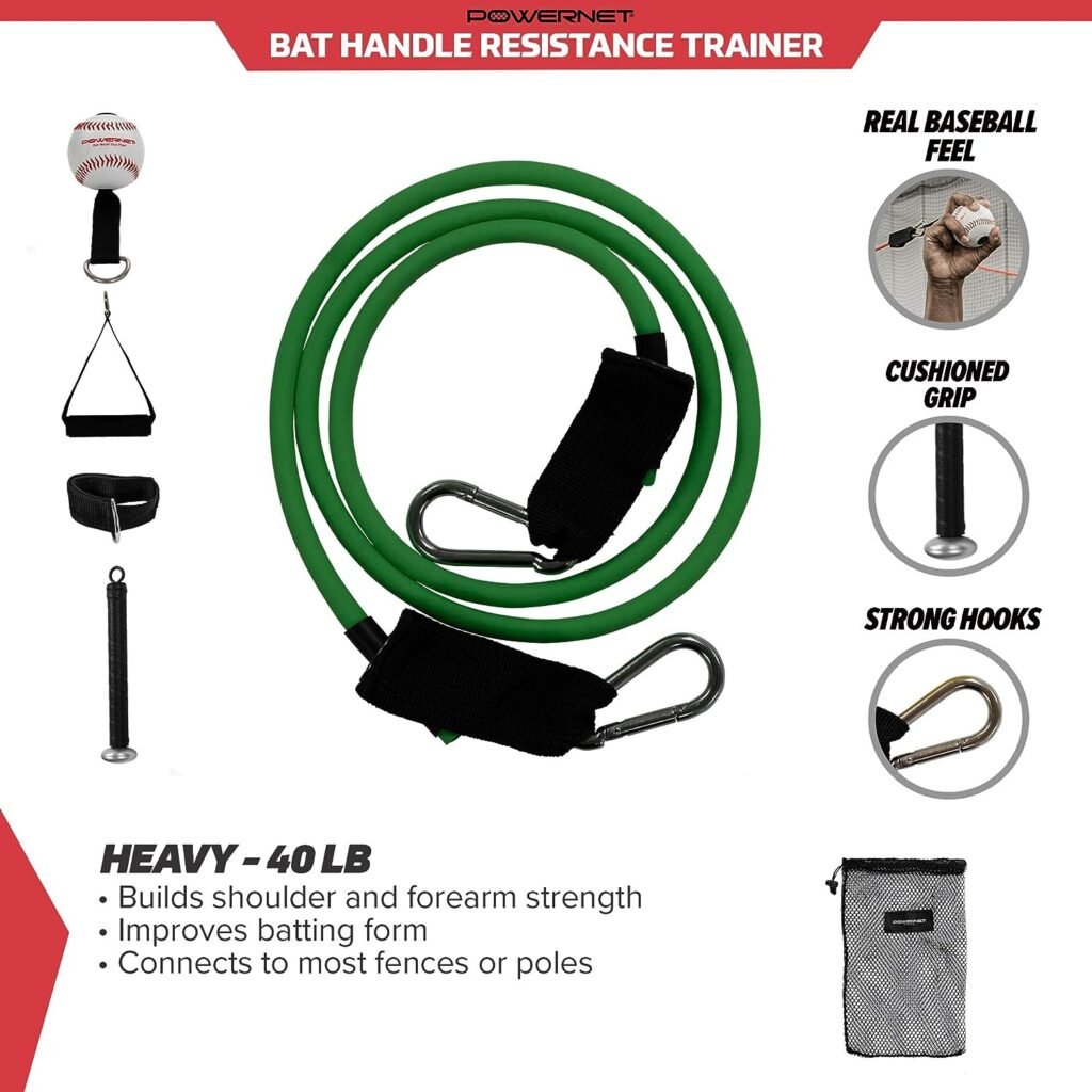 PowerNet Bat Handle Resistance Trainer | Baseball Softball Training Aid | Includes Interchangeable Grips to Build Arm Strength | Great to Warm-Up or Cool Down