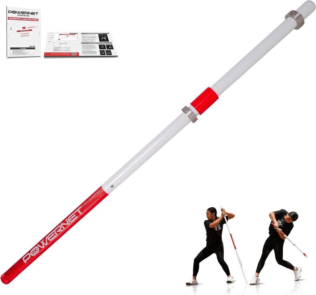 PowerNet Combo PVC/Click Stick Baseball Swing Trainer | Interchangeable Attachments Also for Softball | Training Bat for Creating Maximum Bat Speed at Contact