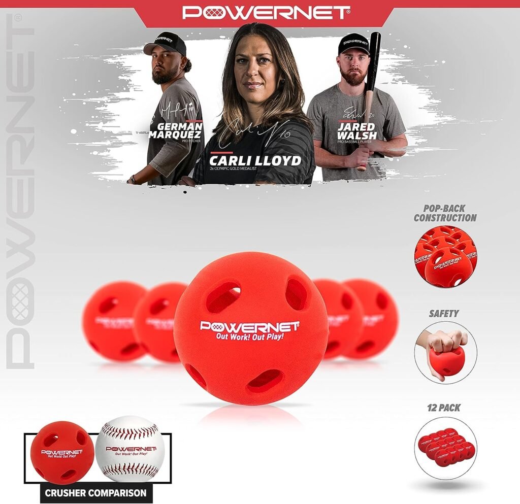 PowerNet Crushers Limited Flight Training Baseballs 12 PK | Batting Practice Ball for Pre-Game Warm Ups and Hitting Drills | Instant Batter Feedback Get Launch Angle and Hit Direction