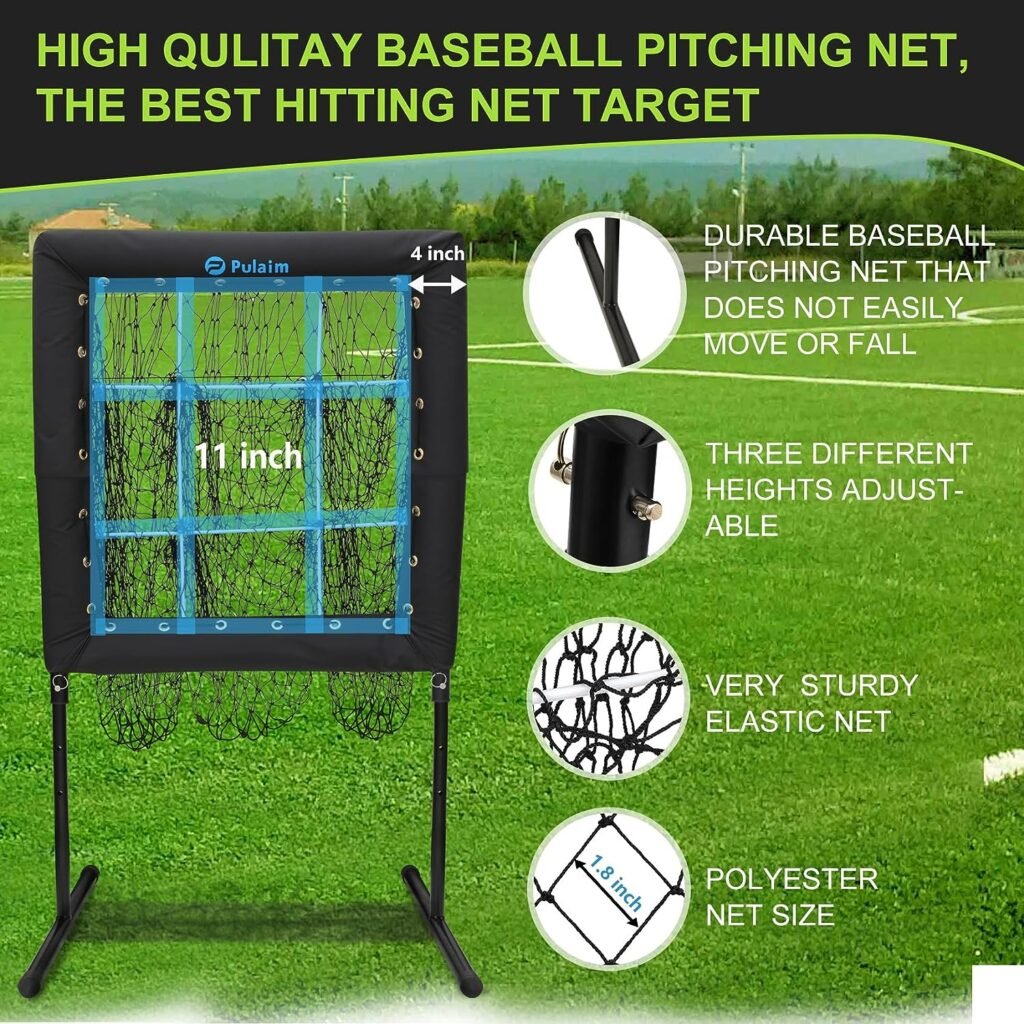 Pulaim Baseball Softball Pitching Net with Strike Zone,Baseball Pitching Training Equipment,9-Hole Baseball Pitching Net,Adjustable Height,Easy to Carry and fold,for Children and Adults to Practice