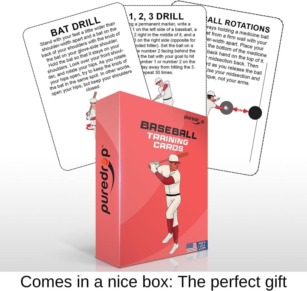 Puredrop Baseball Softball Training Equipment Aid Coach Cards: Training Drills for Practice. Exercises and Workout at Home. Activity Toys for Kids, Youth Beginners Hitter Catch Pitching Trainer Pitch