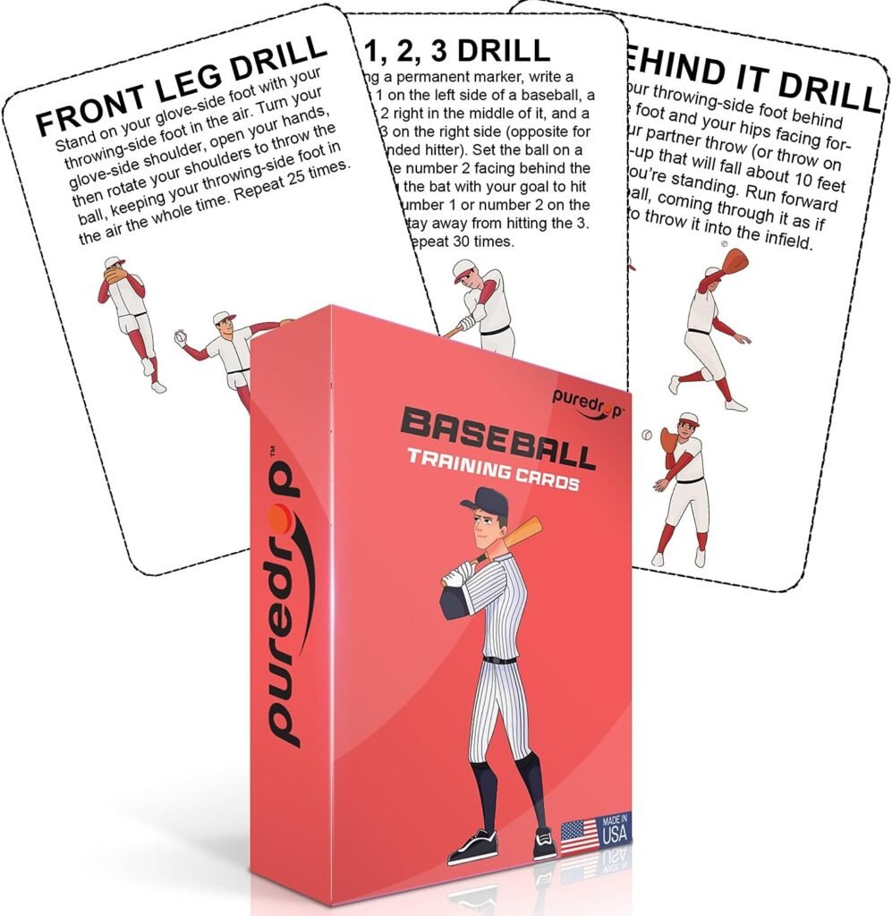 Puredrop Baseball Softball Training Equipment Aid Coach Cards: Training Drills for Practice. Exercises and Workout at Home. Activity Toys for Kids, Youth Beginners Hitter Catch Pitching Trainer Pitch