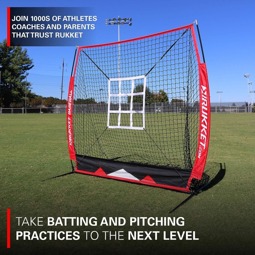 Rukket 5x5 Baseball  Softball Net | Practice Hitting, Pitching, Batting and Catching | Backstop Screen Equipment Training Aids | Strike Zone Target