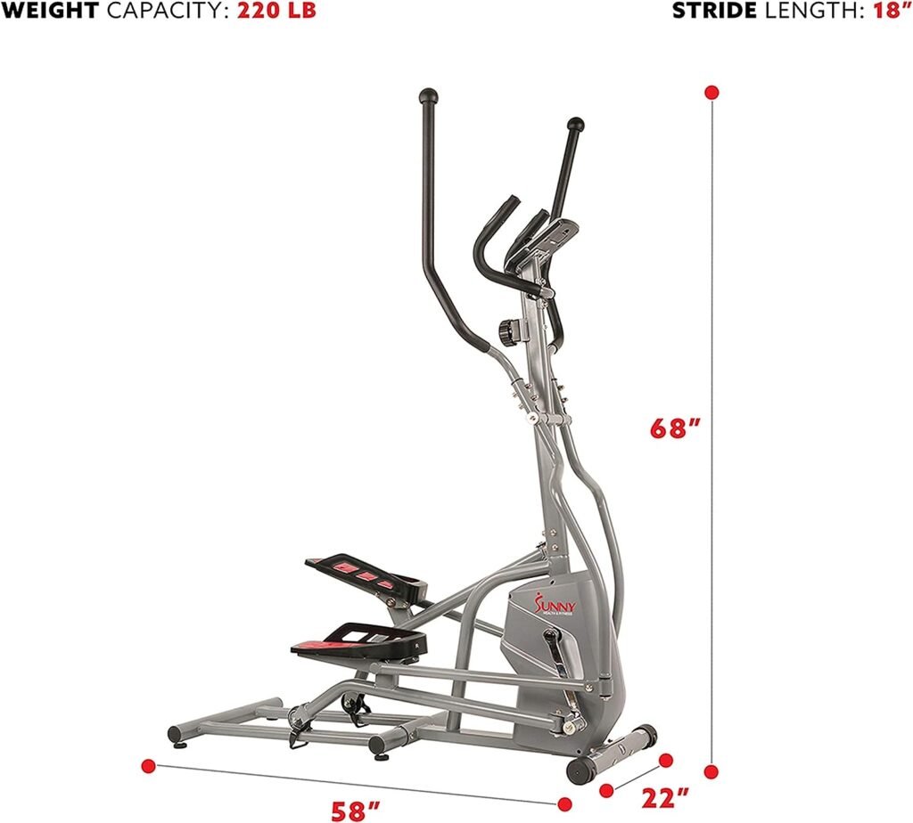 Sunny Health  Fitness Magnetic Elliptical Trainer Machine w/ Tablet Holder, LCD Monitor, 220 LB Max Weight and Pulse Monitor - SF-E3810,Gray