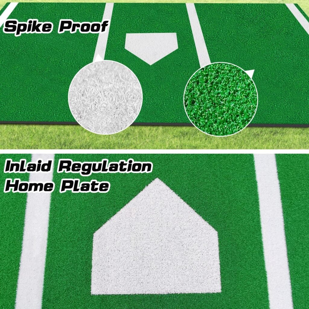 Beoub Heavy Duty Batting Mat Portable Baseball Softball Inlaid Home Plate Hitting Mats Batters Box Turf Matt Non-Slip Foam Backing for Home Cage Floors Garage Backyard Indoor Outdoor with Carry Strap