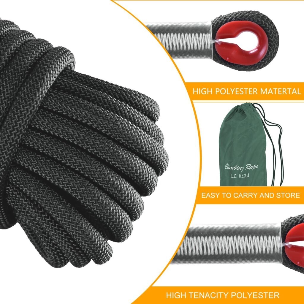 LZ.MZXU Climbing Rope, 12 mm Static Climbing Rope, 32FT(10M) 65FT(20M) 100FT(30M) 164FT(50M) Outdoor Rock Climbing Rope, Escape Rope, Rappelling Rope, Fire Rescue Parachute Rope