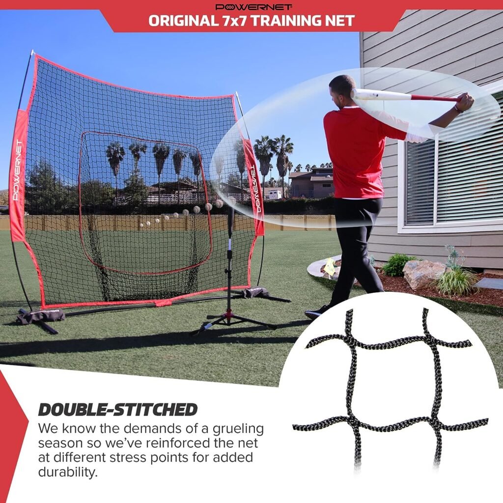 PowerNet Baseball Softball Practice Net for Hitting and Throwing with 7x7 Bow Frame
