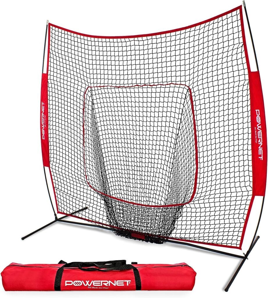 PowerNet Baseball Softball Practice Net for Hitting and Throwing with 7x7 Bow Frame
