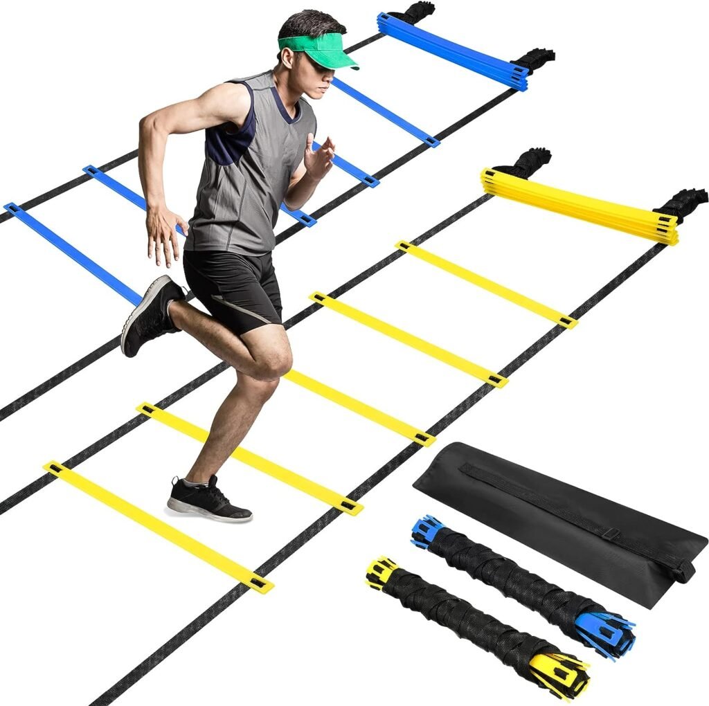 Sosation 2 Pieces Agility Ladder 20 Feet Adjustable Rungs Speed Training Exercise Ladders with Carry Bag for Kids and Adults Soccer Football Boxing Footwork Sports Speed Agility Training