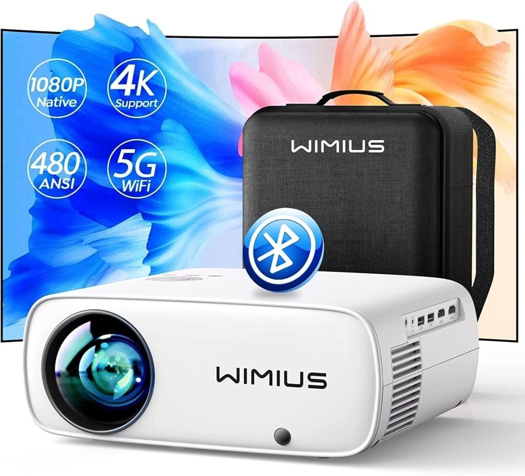 WiMiUS Projector with WiFi and Bluetooth, Native 1080P,Movie Projector,Projector Outdoor,4K Supported,Home Theater,HDMI,5G WiFi,Portable Projector,Gift, WiMiUS S26 Compatible with iOS/Android/TV Stick