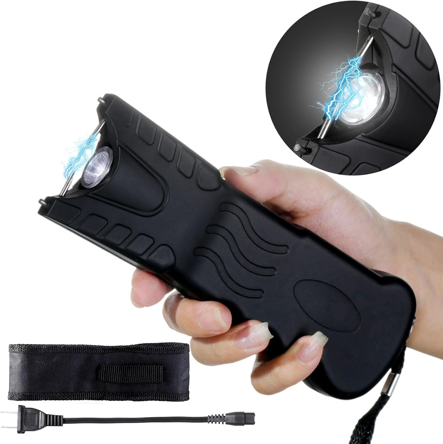 AIMHUNTER Stun Gun for Self Defense Protection-Stun Gun Protection for Women-Rechargeable Stun Gun with LED Flashlight, Black (Black)