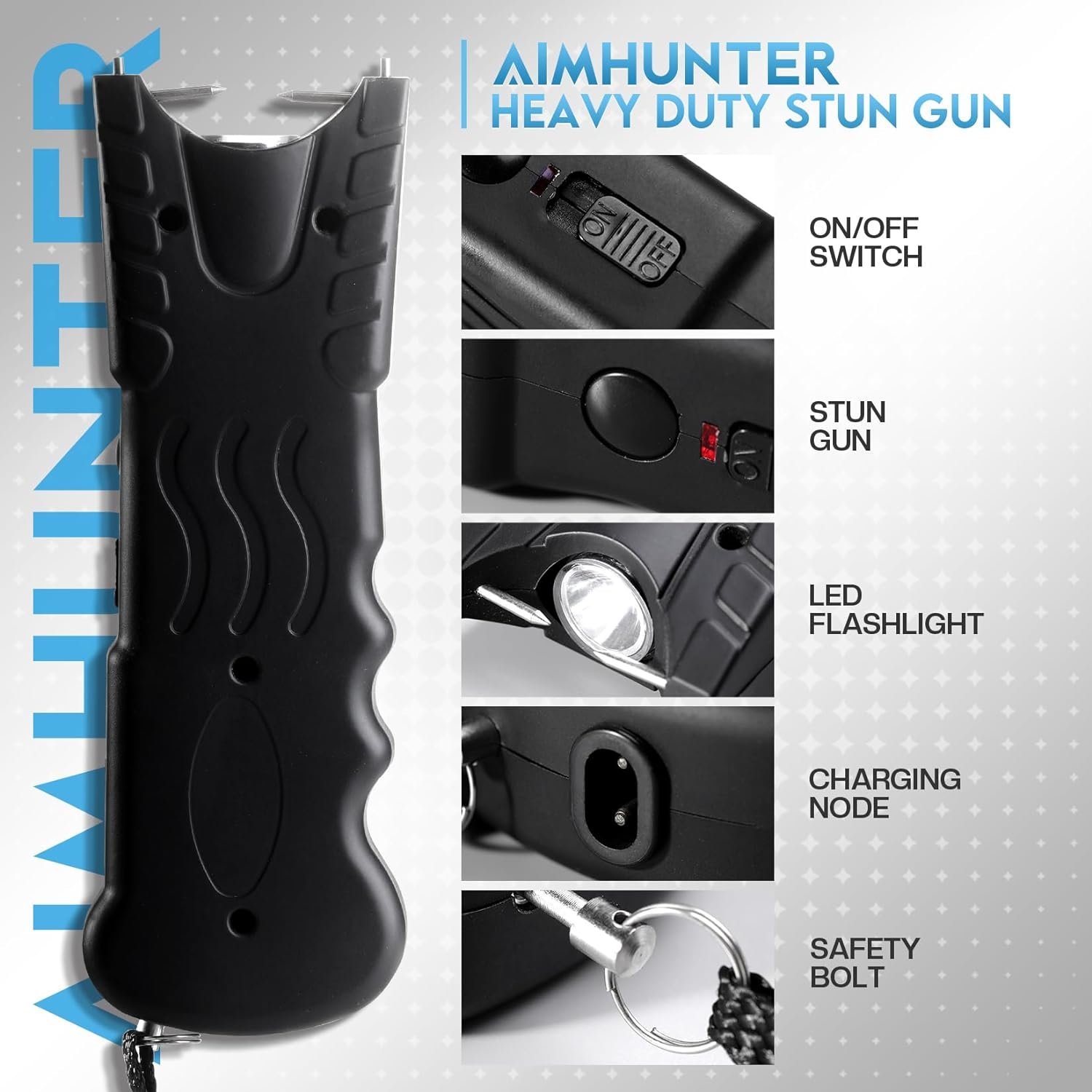 AIMHUNTER Stun Gun for Self Defense Protection-Stun Gun Protection for Women-Rechargeable Stun Gun with LED Flashlight, Black (Black)