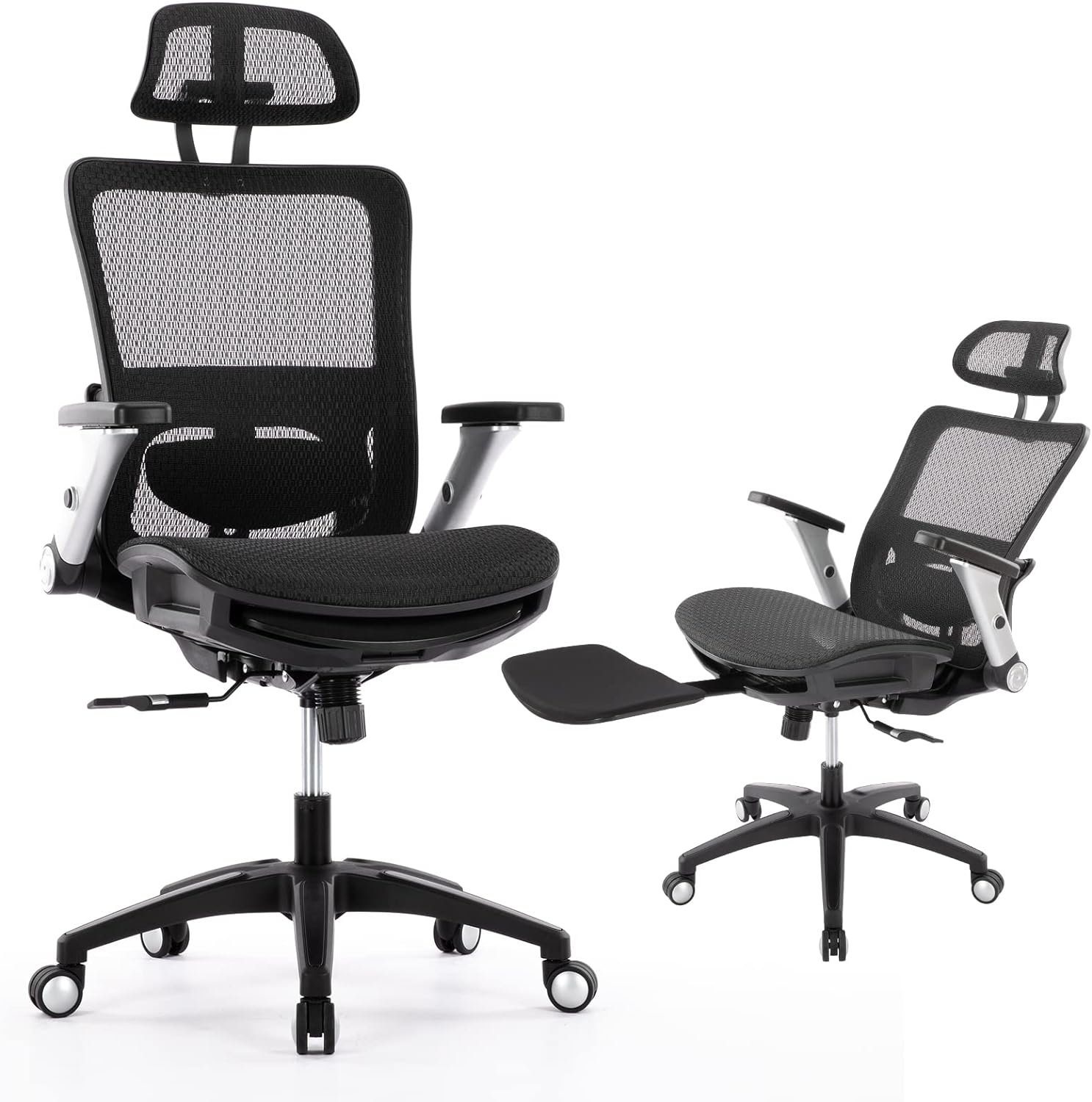 Ergonomic Mesh Office Chair with Footrest, High Back Computer Executive Desk Chair with Headrest and 4D Flip-up Armrests, Adjustable Tilt Lock and Lumbar Support-Black