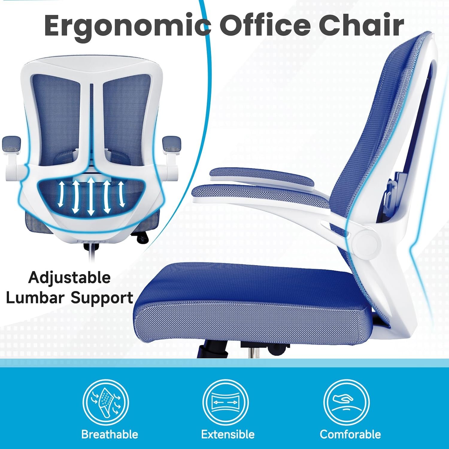 Ergonomic Office Chair, Computer Mesh Chair, Home Office Desk Chairs with Adjustable Headrest and Height, High Back Swivel Task Chair with Flip Up Armrest…
