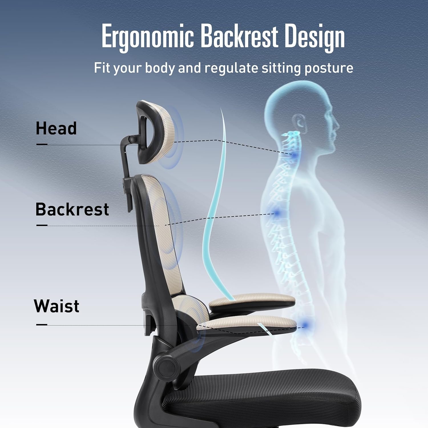 Ergonomic Office Chair Home Office Desk Chair with Lumbar Support High Back Mesh Office Chair Computer Desk Chair, Adjustable Headrest  Flip-Up Armrest, Black