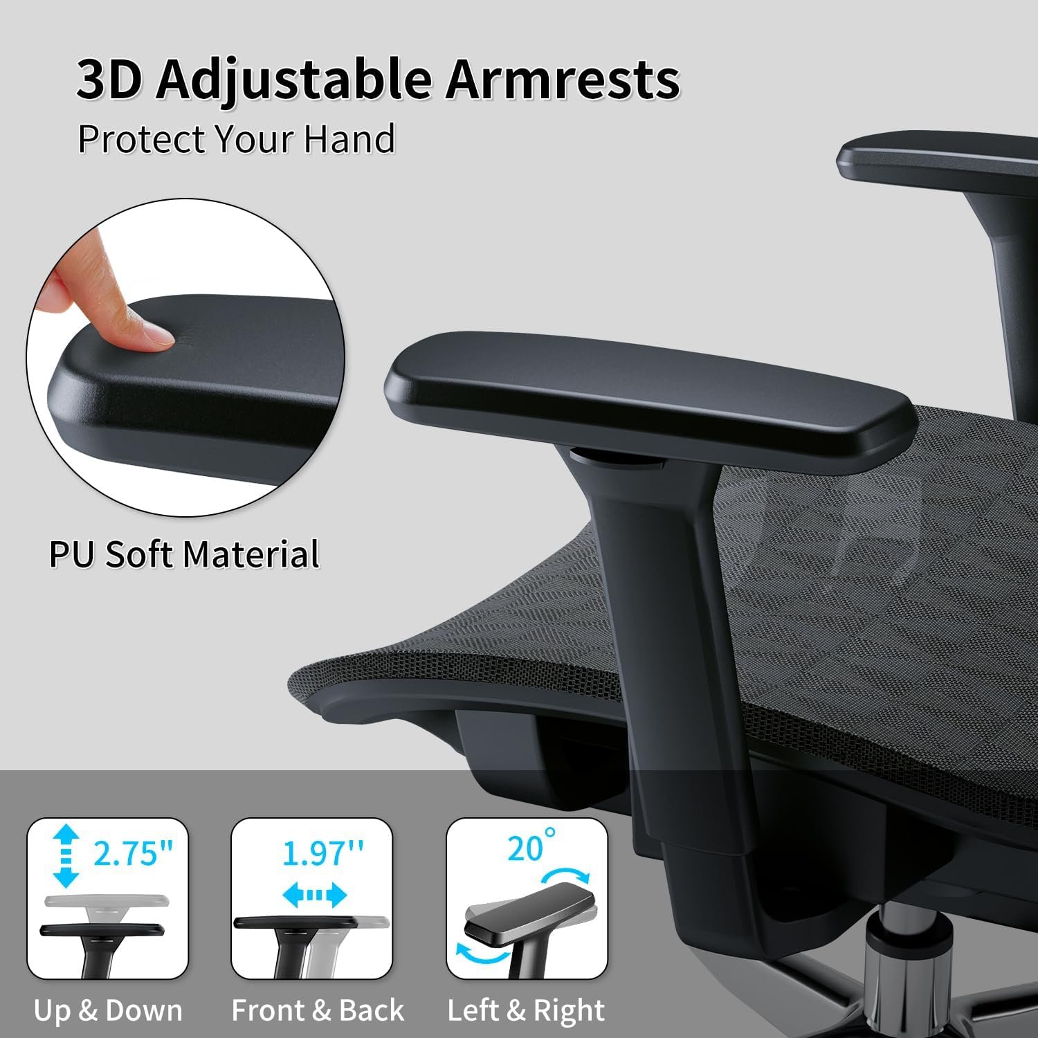 Ergonomic Office Chair with 3D Armrest, Big and Tall Computer Desk Chair with Adjustable Headrest, Seat Depth, Lumbar Support, Home Office Gaming Chair