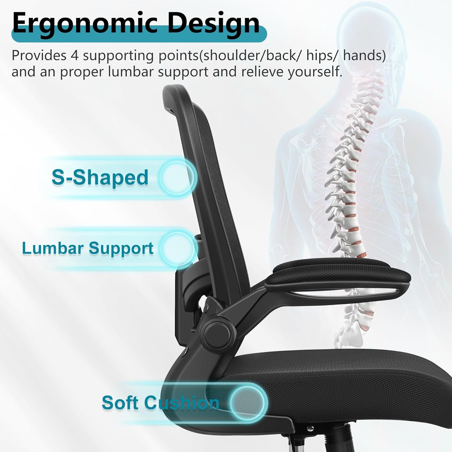 FelixKing Ergonomic Office Chair with Adjustable High Back, Breathable Mesh, Lumbar Support, Flip-up Armrests, Executive Rolling Swivel Comfy Task Computer Chair for Home Office (Black)