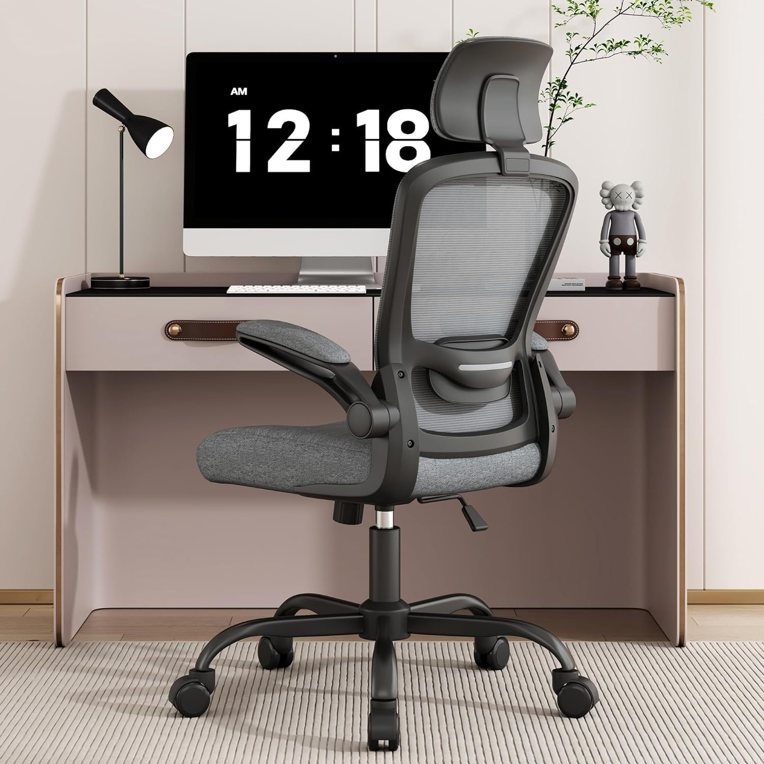 Mimoglad Home Office Chair, Ergonomic Desk Chair with Adjustable Lumbar Support, High Back Computer Chair- Adjustable Headrest with Flip-Up Arms, Swivel Task Chair for Home Office (Graphite)