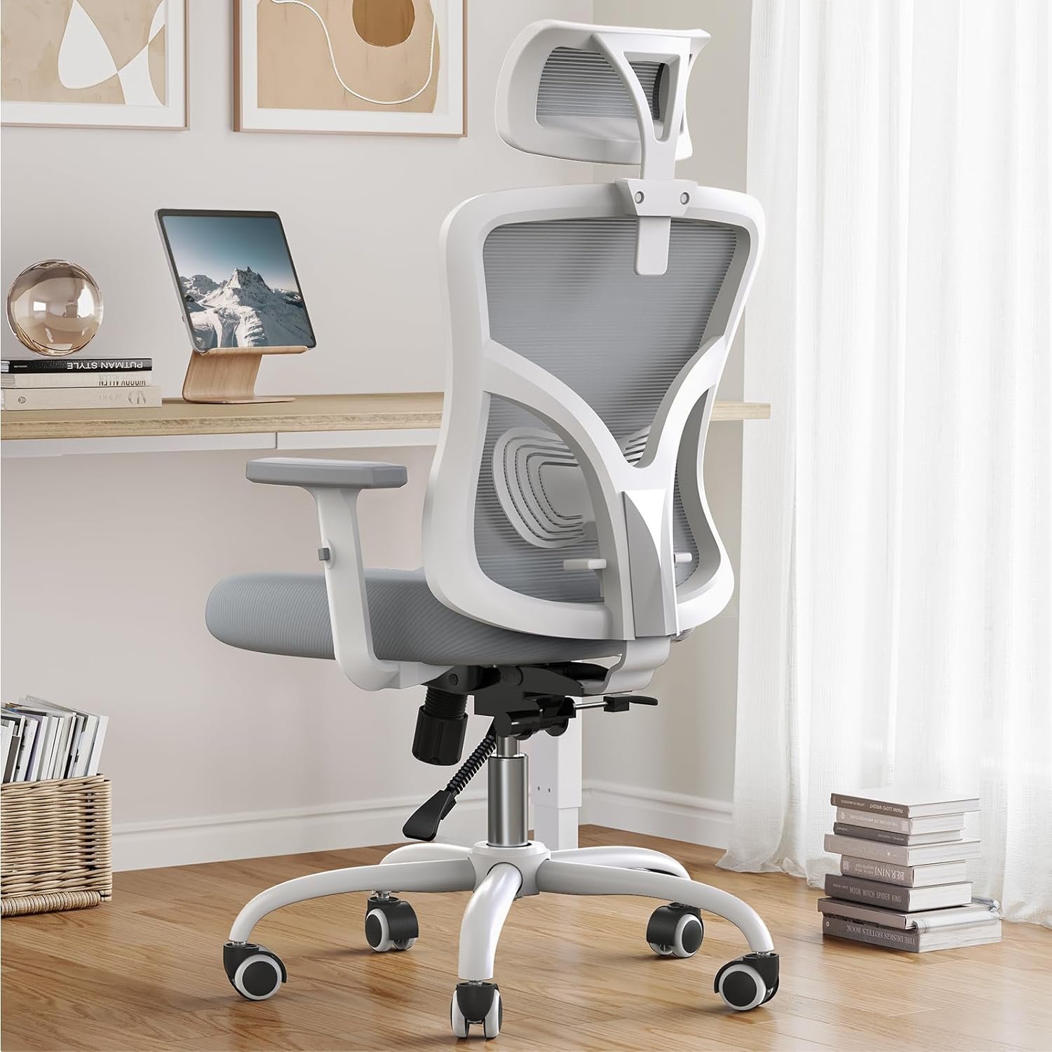 NOBLEWELL Ergonomic Office Chair, Desk Chair with 2 Adjustable Lumbar Support, Headrest, 2D Armrest, Office Chair Backrest 135° Freely Locking and Rocking, Computer Chair for Home Office