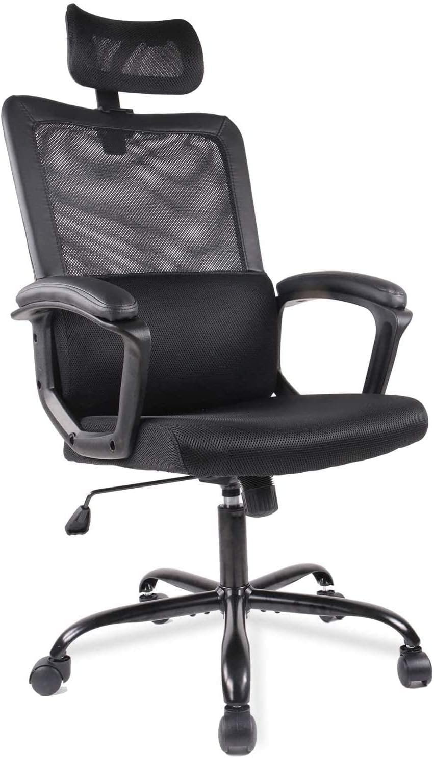 SMUG Office Chair, Ergonomic Mesh Home Office Computer Chair with Lumbar Support/Adjustable Headrest/Armrest and Wheels/Mesh High Back/Swivel Rolling (Black)