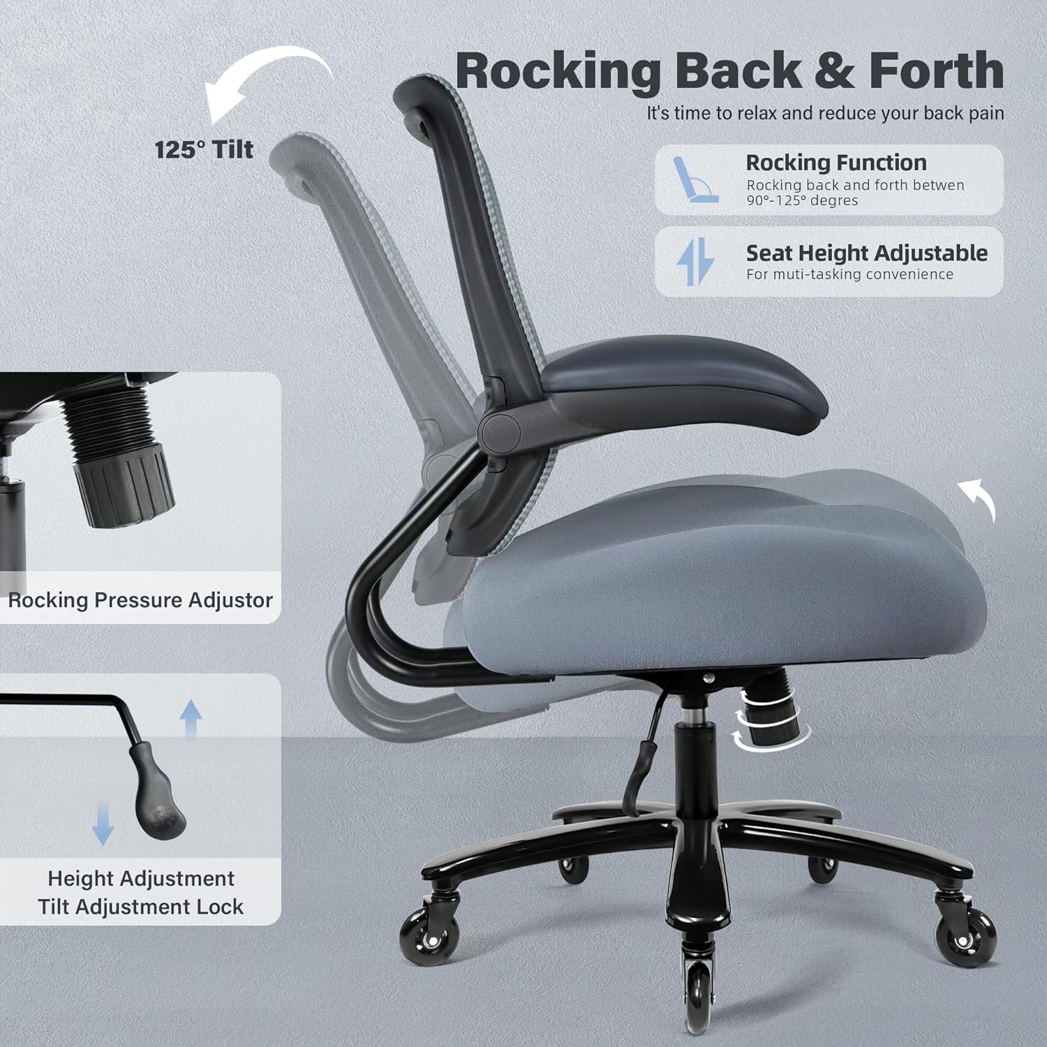 500lbs Big and Tall Office Chair - Heavy Duty Mesh Ergonomic Desk Chair, High Back Computer Chair - Flip-up Armrests, Wide Thick Seat Cushion, Quiet Wheels