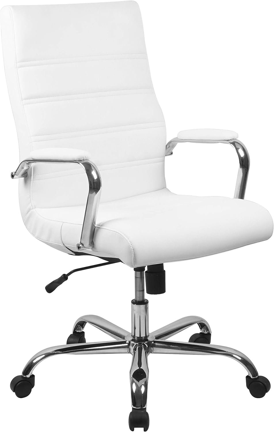 Flash Furniture Whitney High-Back Swivel LeatherSoft Desk Chair with Padded Seat and Armrests, Adjustable Height Padded Office Chair, White/Chrome