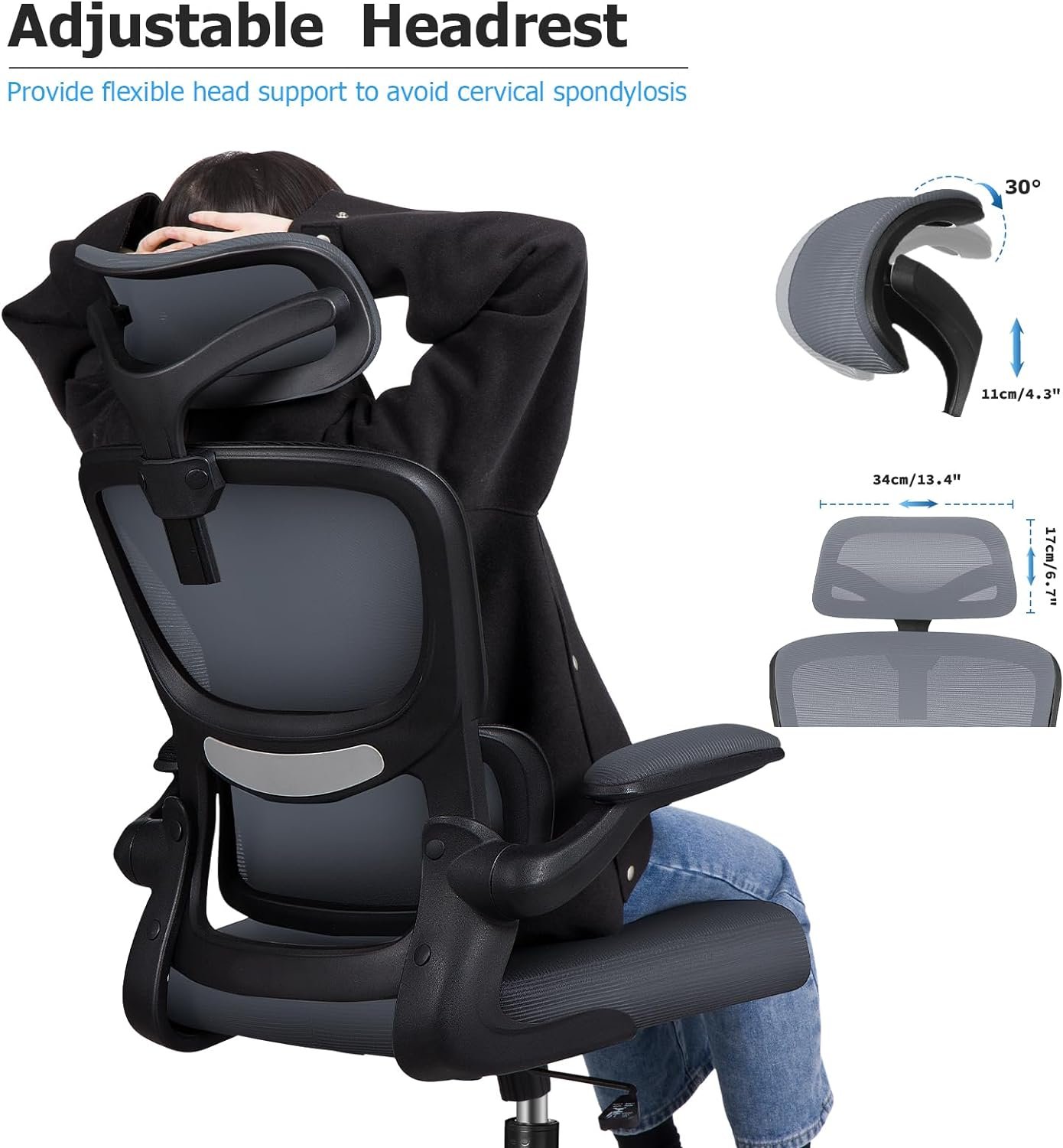 Razzor Ergonomic Office Chair, High Back Mesh Desk Chair with Lumbar Support and Adjustable Headrest, Computer Gaming Chair, Executive Swivel Chair for Home Office