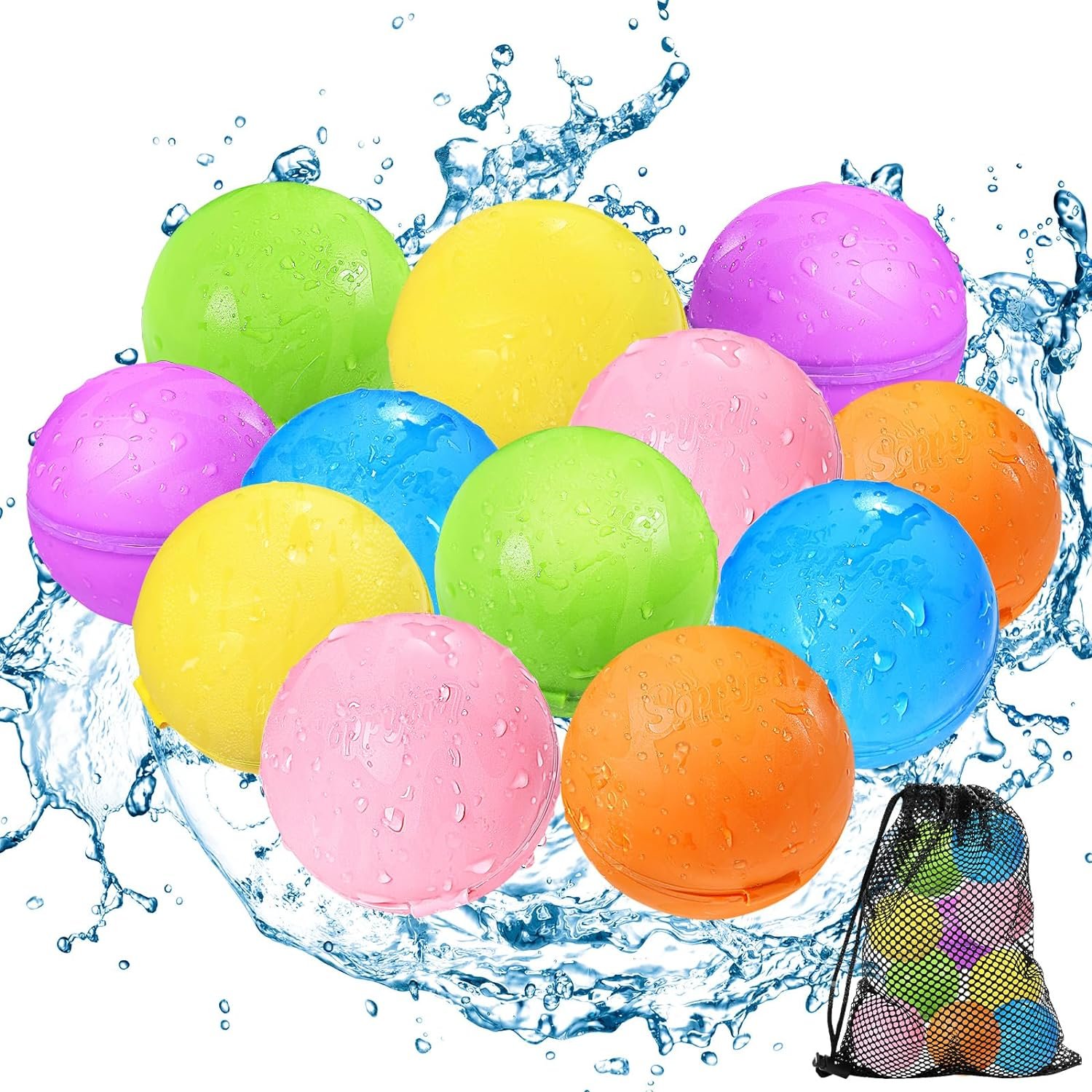 SOPPYCID Reusable Water Bomb balloons, Summer Toy Water Toy for Boys and Girls, Pool Beach Toys for Kids ages 3-12, Outdoor Activities Water Games Toys Self Sealing Water Splash Ball for Fun(12Pack)