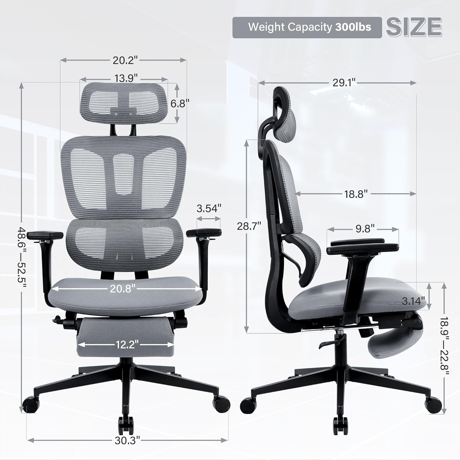 Ergonomic Mesh Office Chair with Retractable Footrest - High Back Computer Chair, Lumbar Support, Adjustable Armrest and Headrest, Durable Base - Multifunctional Home Office Desk Chair for Adults