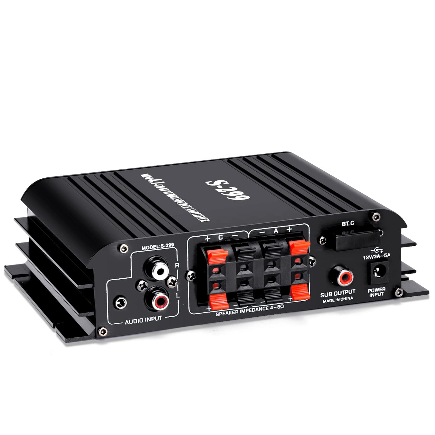 Facmogu S-299 4.1CH Bluetooth Power Amplifier with Active Subwoofer Output (NOT Passive Subwoofer), Max 800W RMS 40Wx4 Subwoofer Amplifier Hi-Fi Integrated Mini Speaker Amp Audio Sub Bass Amp